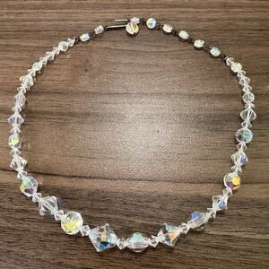 Vintage Clear AB Aurora Borealis Faceted Graduated‎ Design 16" Choker Necklace